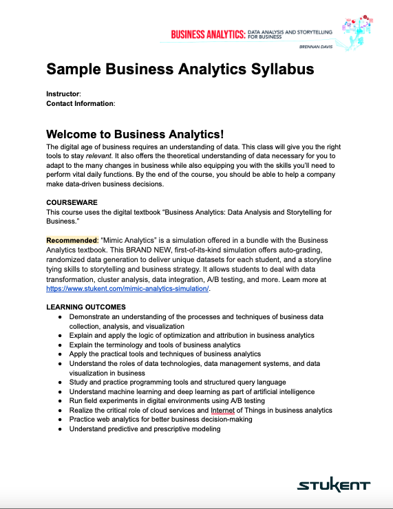 BA Sample Syllabus Form - Stukent : Stukent